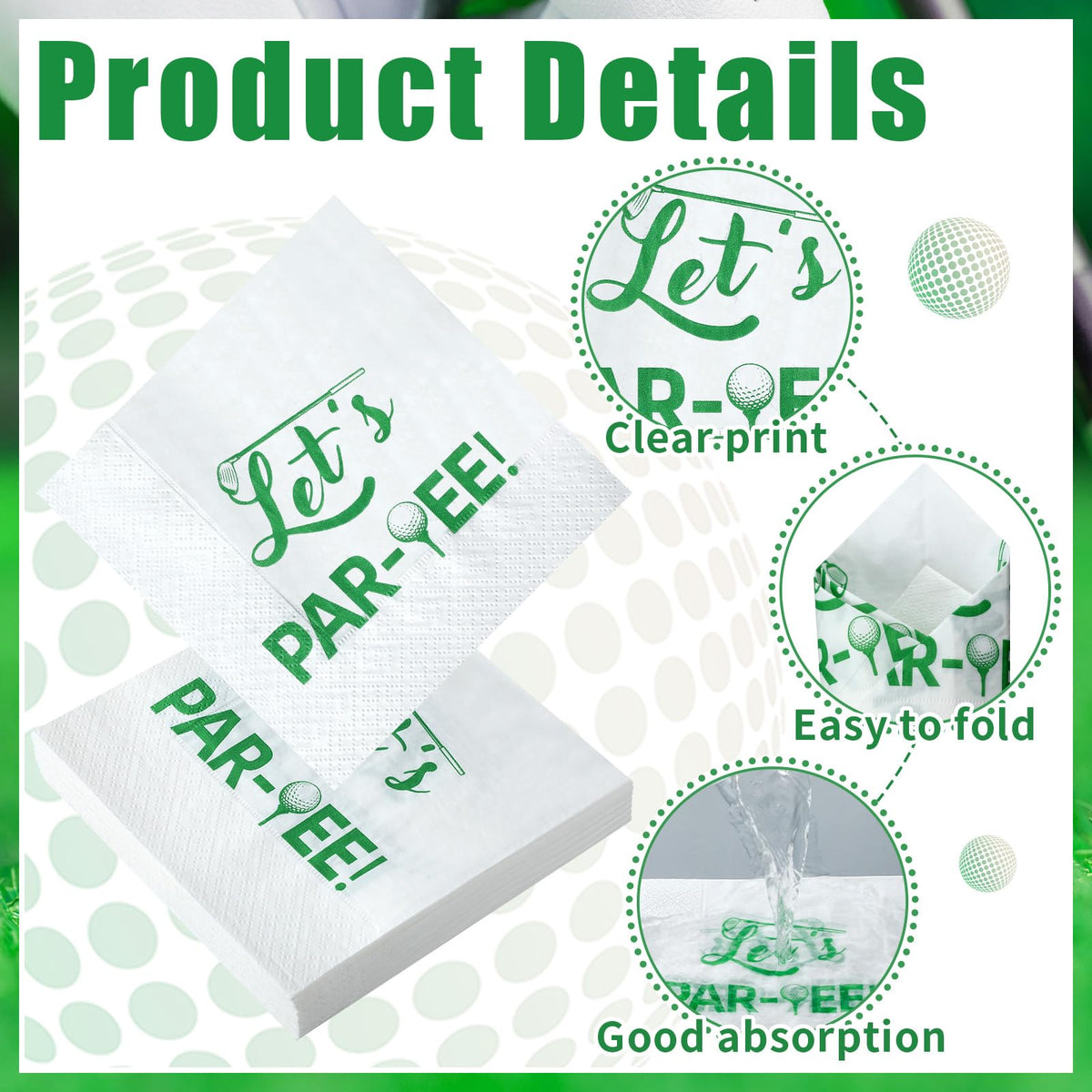 MotiMind golf-themed napkins on table setting enhance sport-inspired celebrations.
