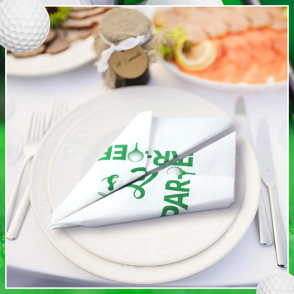 MotiMind table decor napkins for golf night events and casual entertaining.