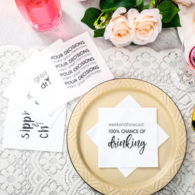 MotiMind white napkins with black font elevate wedding reception decor
