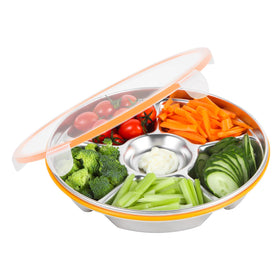 Motith 6-compartment tray with lid showing 10 inch divider for organized serving