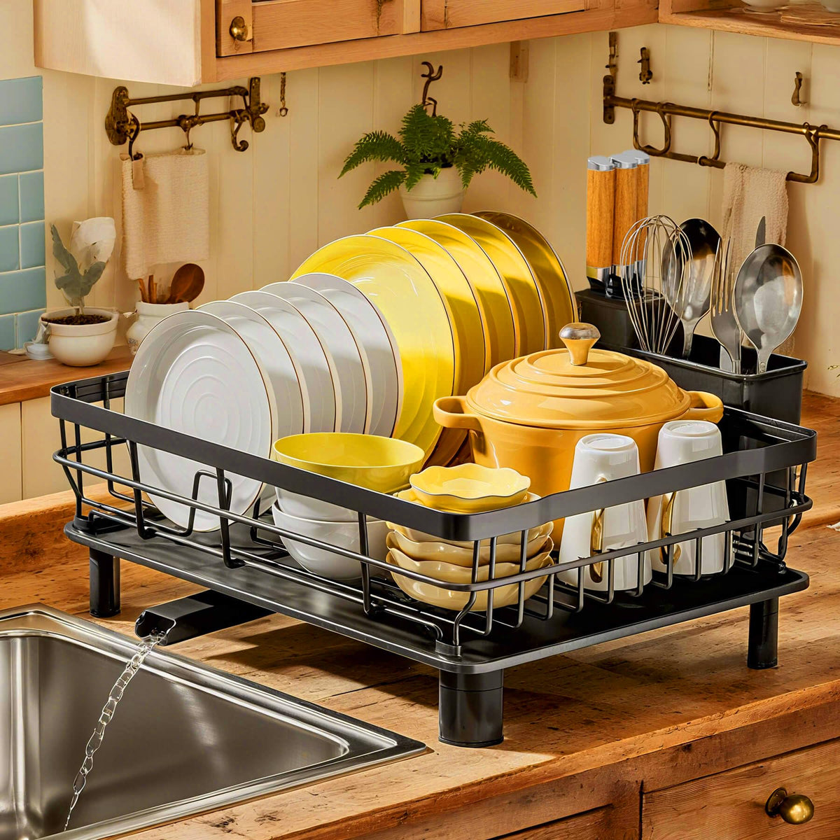 MOUKABAL dish drying rack overview in black finish for counter use