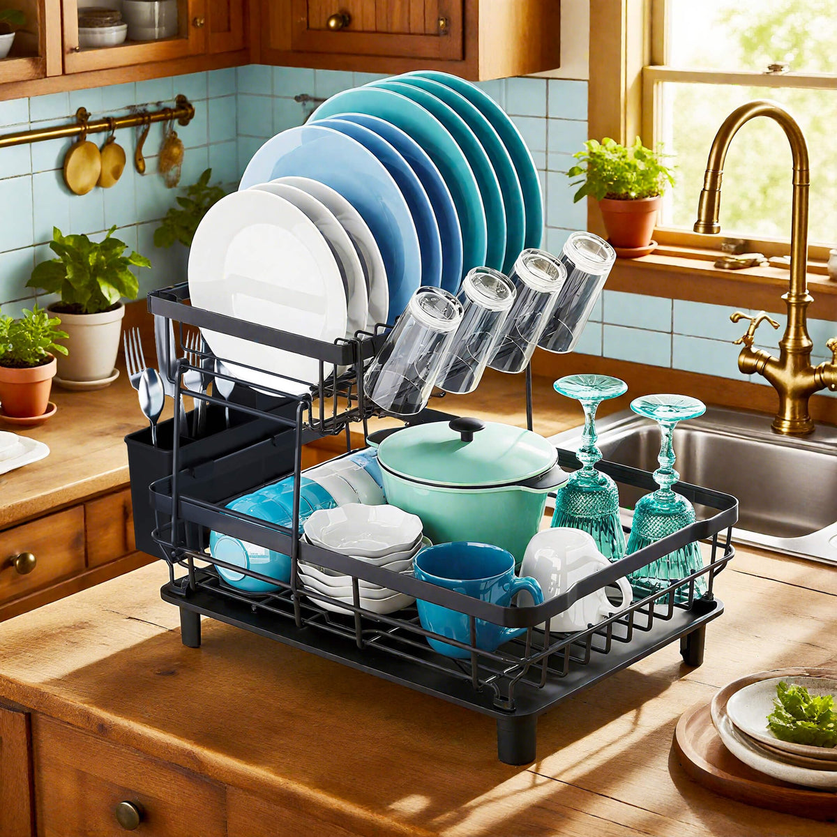 MOUKABAL two-tier rack shows four drain grooves guiding water away