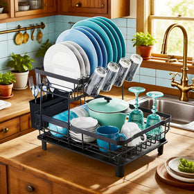 MOUKABAL two-tier rack shows four drain grooves guiding water away