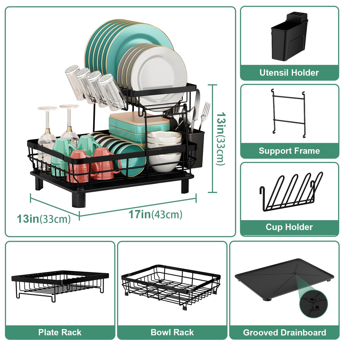 MOUKABAL dish drying rack includes removable utensil holder for cutlery