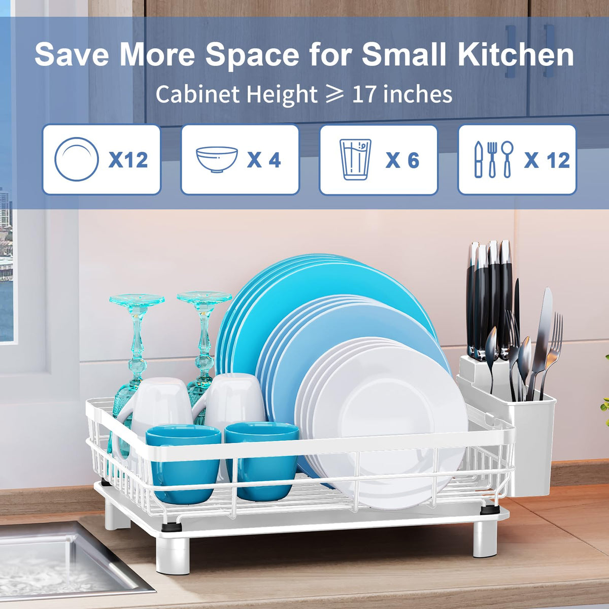 MOUKABAL dish drying rack with removable utensil holder for organized drying.