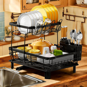 MOUKABAL dish drying rack with stainless steel and drainboard keeps countertop organized