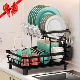 MOUKABAL two-tier rack for plates, bowls, and cups in a compact setup