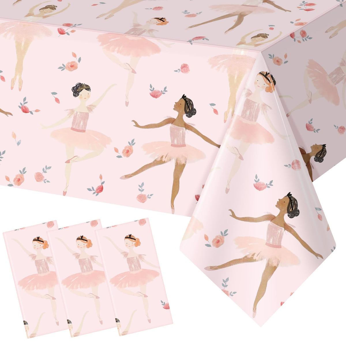 Moukeren pink ballerina tablecloth set covers 108x54 inches for easy party setup