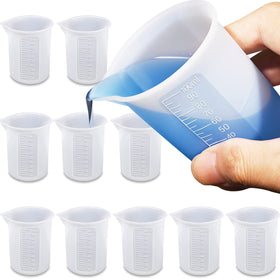 Moukiween 10-piece silicone measuring cups for resin with precise 5ml scale.