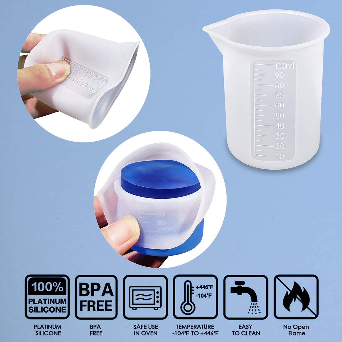 Moukiween precision-toning cups for epoxy and pigment measurements.