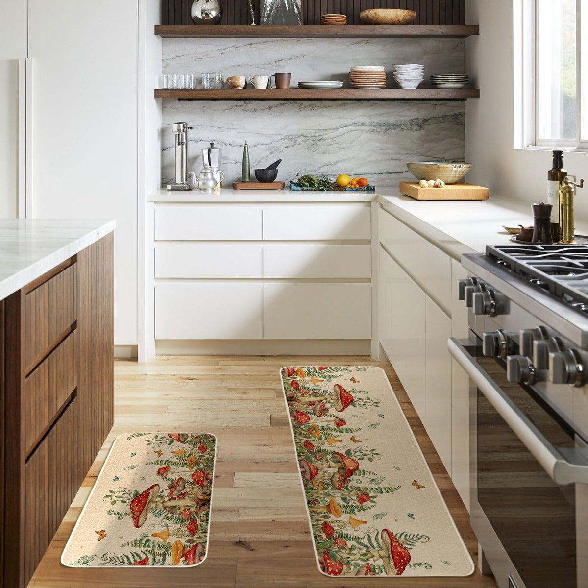 Moutina Mushroom Snail Kitchen Rug 17x47 pattern for wider doorway appeal.