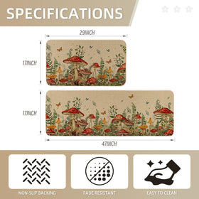 Moutina Mushroom Snail Kitchen Rug durable polyester rubber build for daily use.