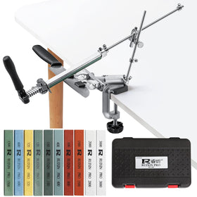 Moviron RX-009 fixed-angle sharpener secured to a counter for precise sharpening