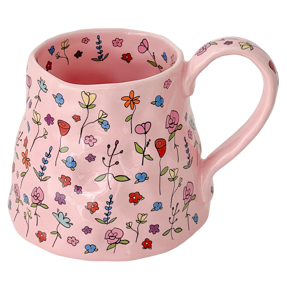 Movlen large ceramic mug with pink flower design and big handle for daily coffee comfort