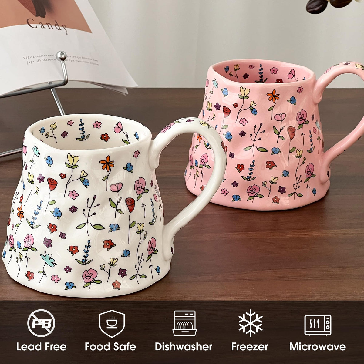 Movlen microwave-safe mug with floral design suitable for quick hot drinks