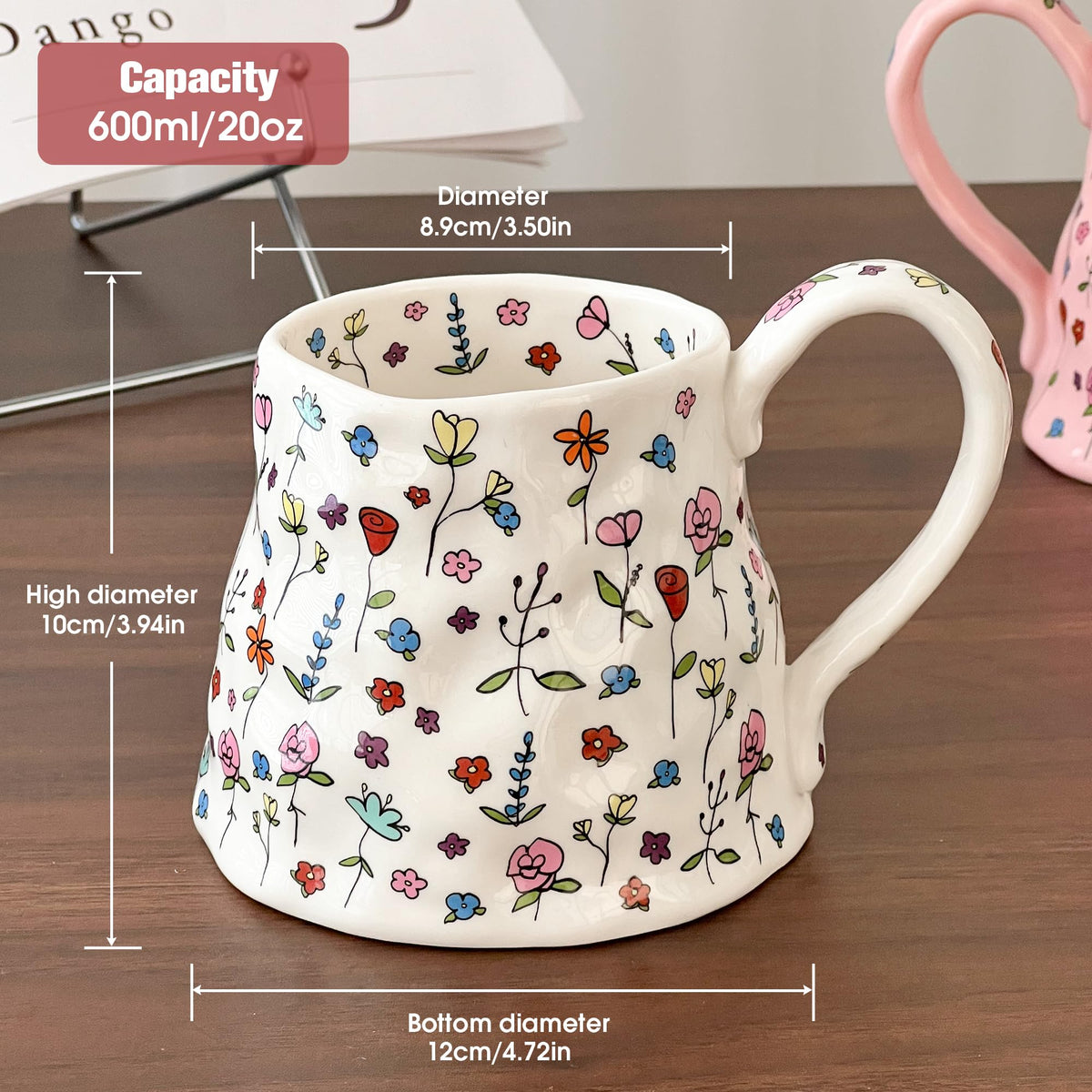 Movlen pink floral mug highlighting oversized design for cozy tea moments