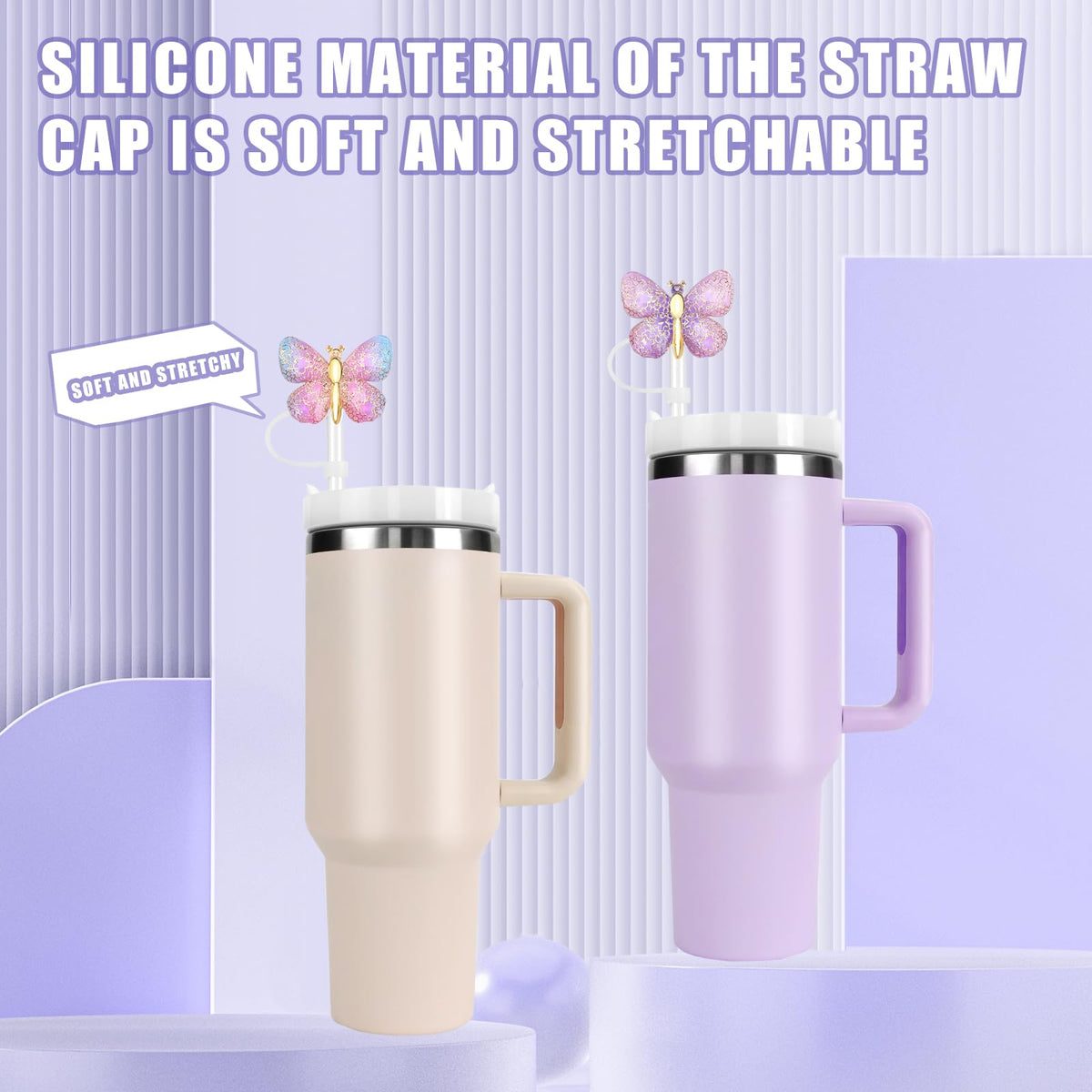 Colorful caps protect straw interiors from dust and particles during travel.
