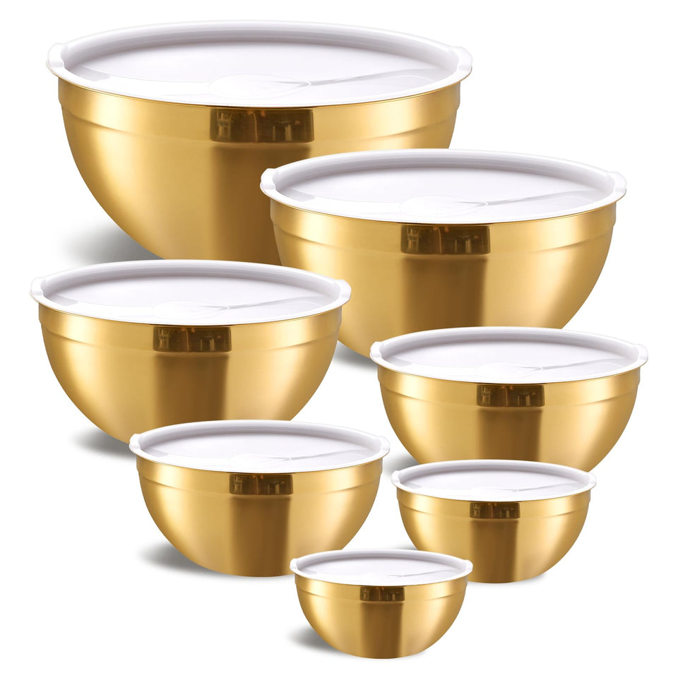 Moxinox Gold Mixing Bowls Set 7 in varied sizes for prep and serving