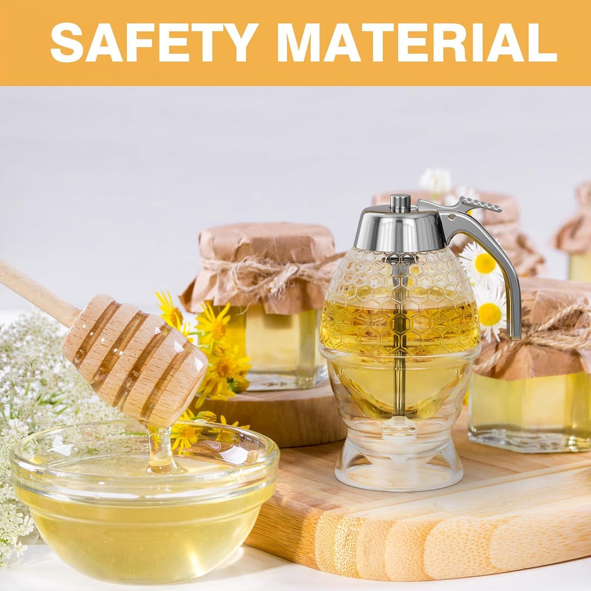 MOYAC honey jar on display stands as a delightful kitchen centerpiece