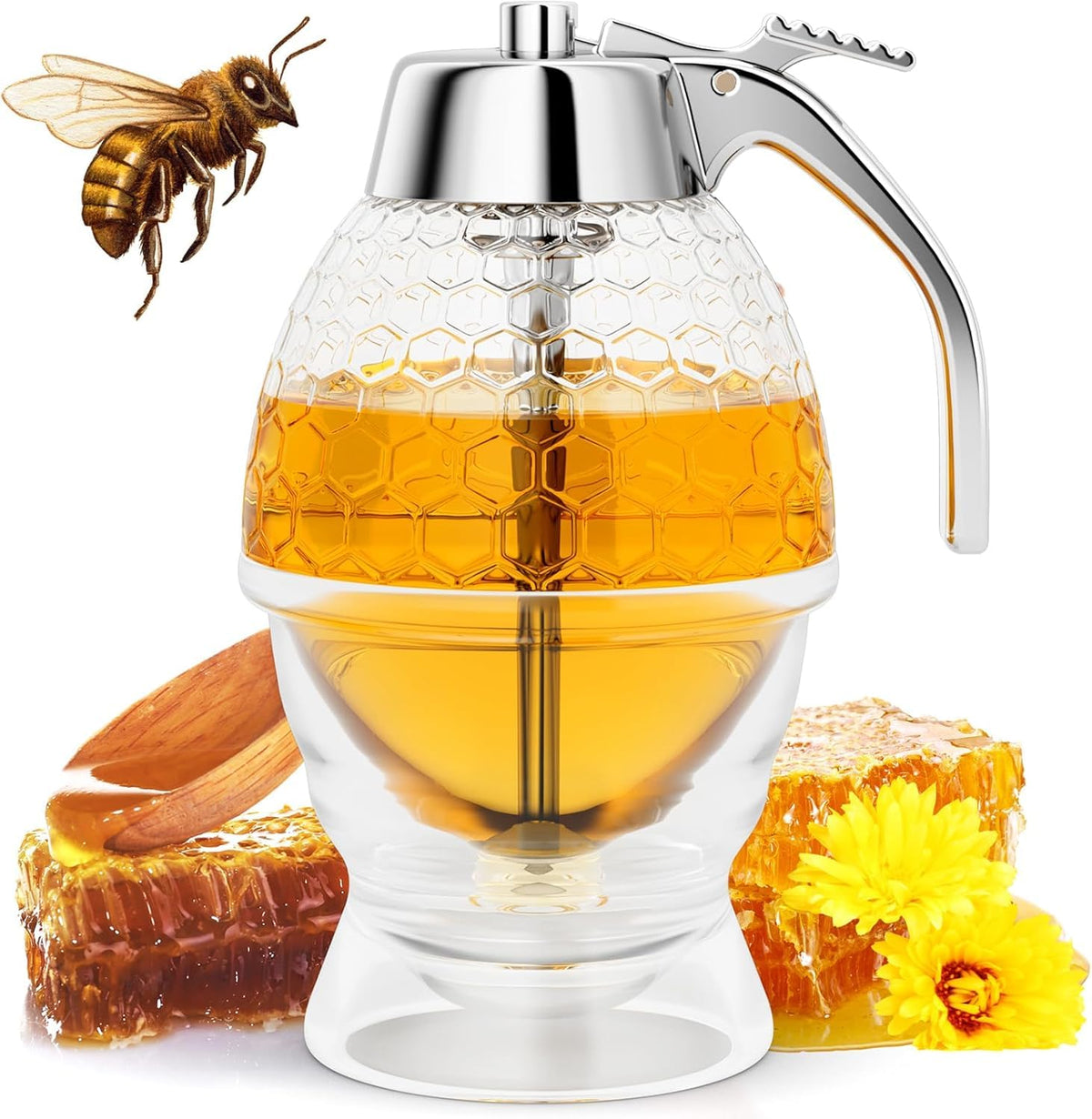 MOYAC honey no-drip dispenser in glass 8oz for mess-free pour over tea and toast