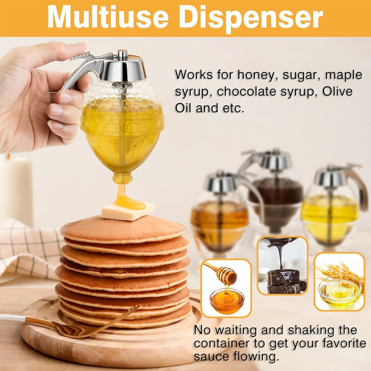 MOYAC maple syrup dispenser in glass ideal for breakfast and brunch