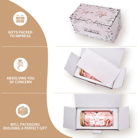 Mozaba bridal shower gift pink packaging adds a charming unwrapping moment.