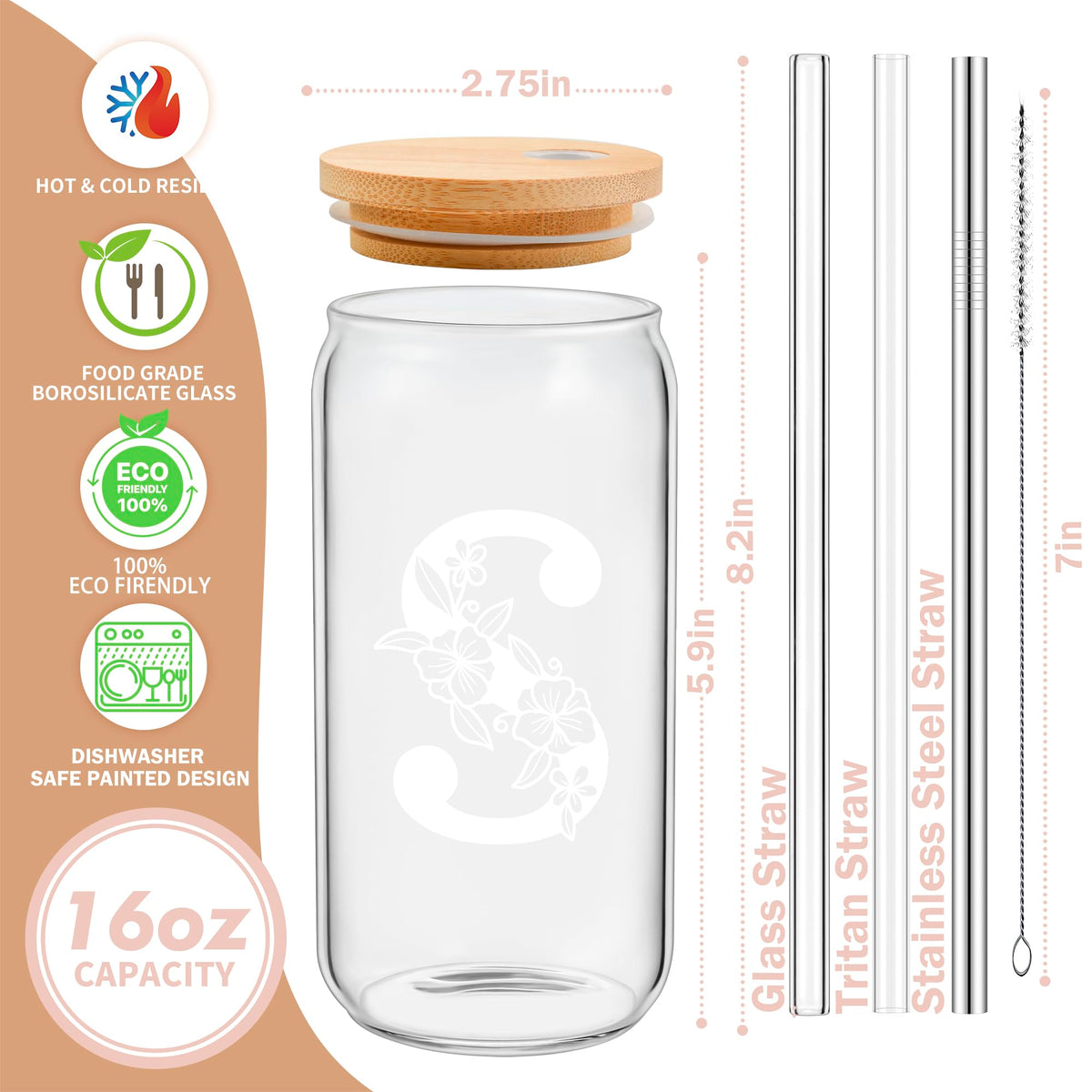 Mozaba initial iced coffee glass; ideal for personalized charm during cold drinks.