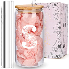 Mozaba personalized tumbler with monogram glass lid and straws for daily coffee