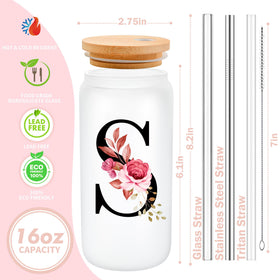 Mozaba personalized glass cup with straw and lid featuring initials for daily reuse.
