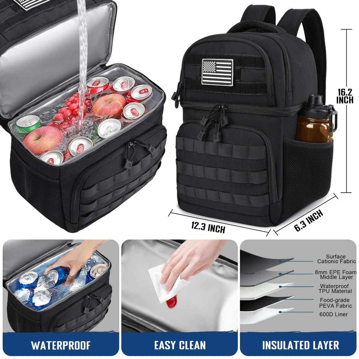 MOZETO Lunch Backpack RFID blocking slots protect cards during travel and workdays