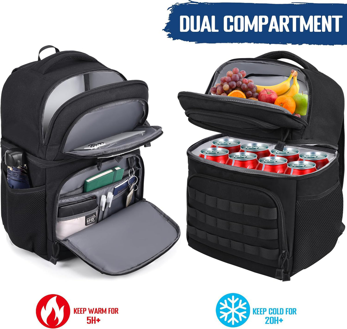 MOZETO Lunch Backpack upper dry storage for meals and devices on the go