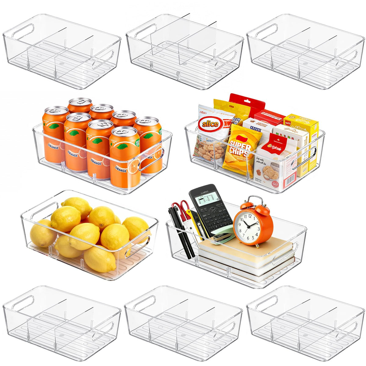 Mpotmiy 10-pack pantry organizers in clear bins for quick visibility and easy retrieval