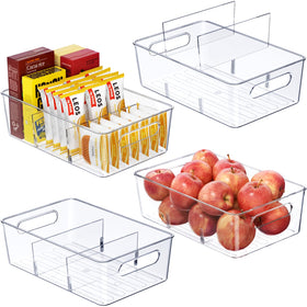 Mpotmiy clear pantry organizer with divider for quick snack prep.