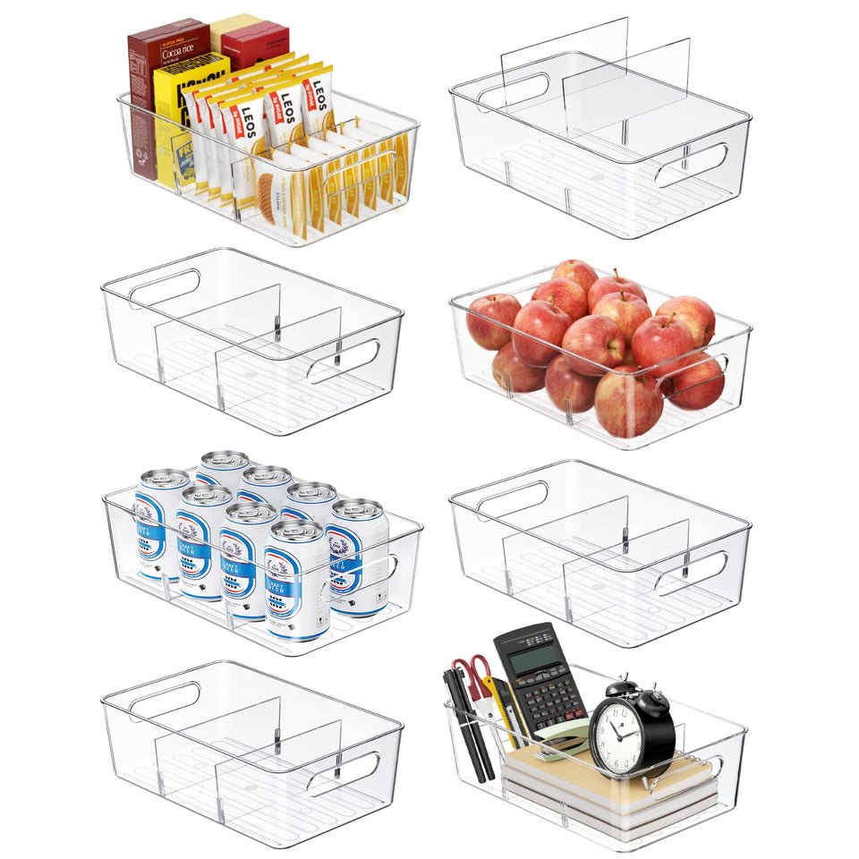 Mpotmiy pantry organizers with removable dividers for customizable compartments.