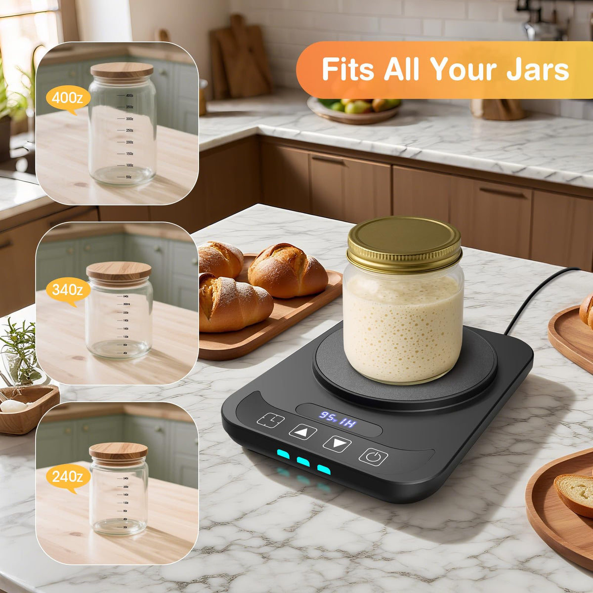 MQFORU Sourdough Warmer includes glass cover for improved insulation.