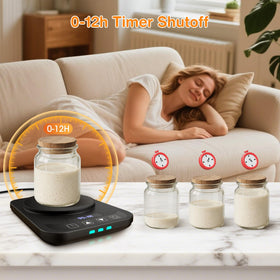 MQFORU Sourdough Warmer shows 4.53-inch heating zone for jar compatibility.