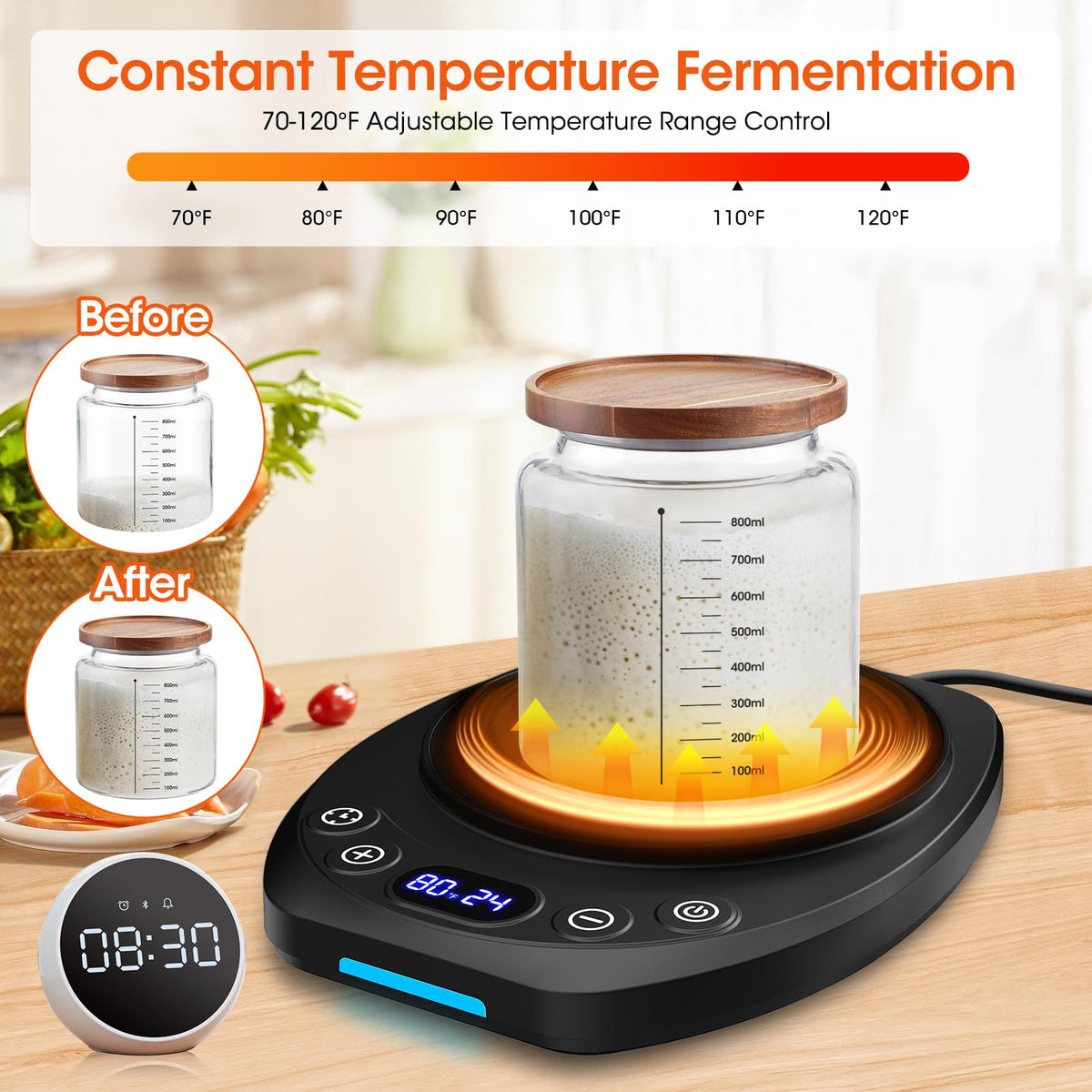 MQFORU Sourdough Warmer Mat displays precise temperature for consistent dough activity