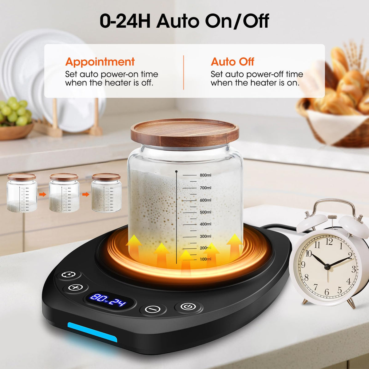 MQFORU Warmer Mat shows smart timer memory to plan fermentation