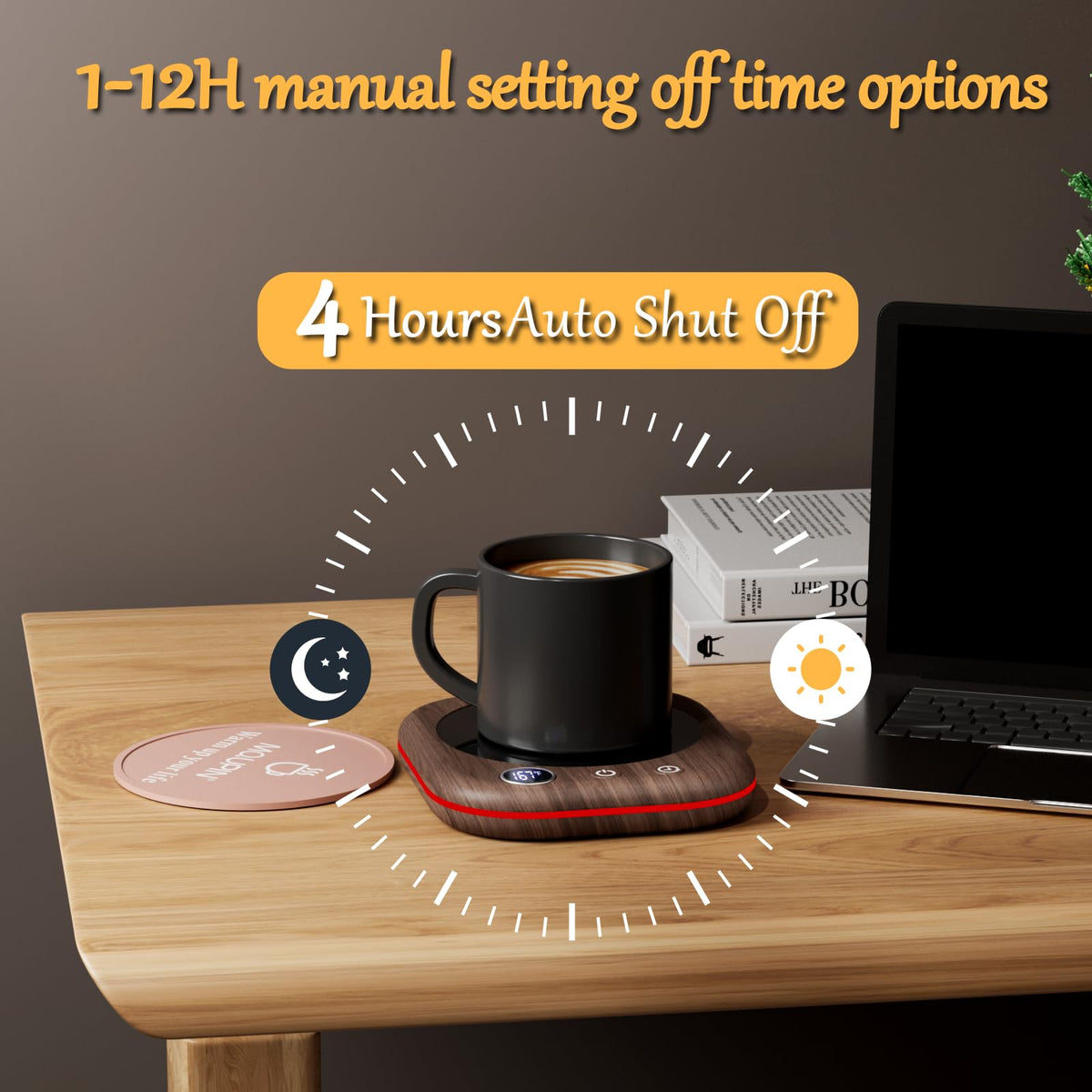 MQUPIN mug warmer fits most cups for versatile home or office use.
