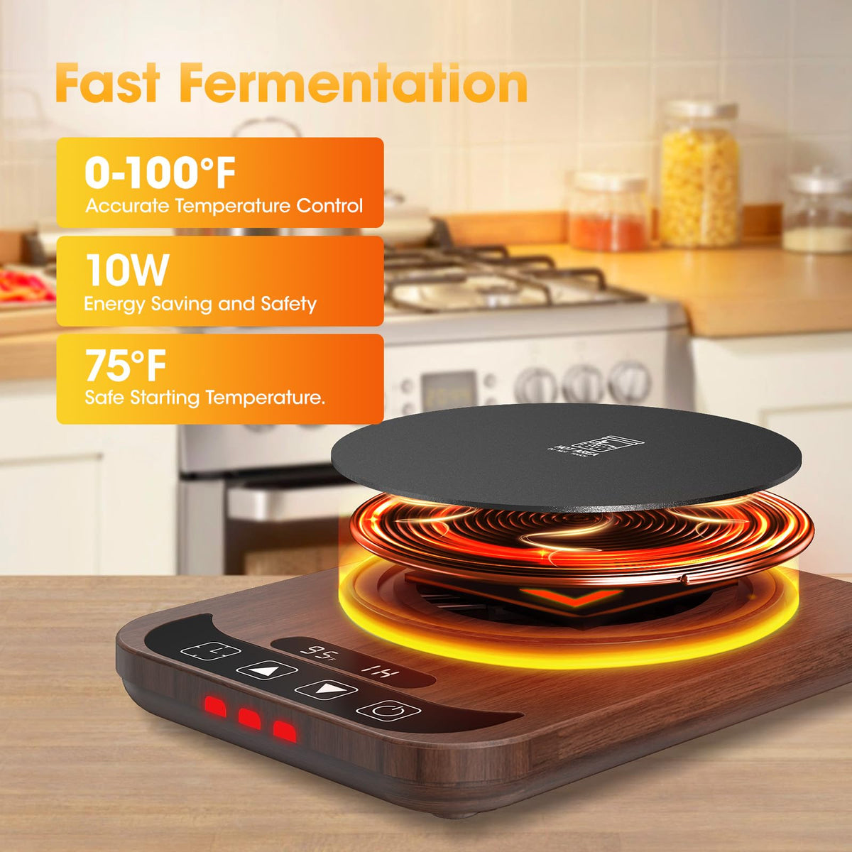 MQUPIN warmer display shows precise temperature for reliable fermentation control.