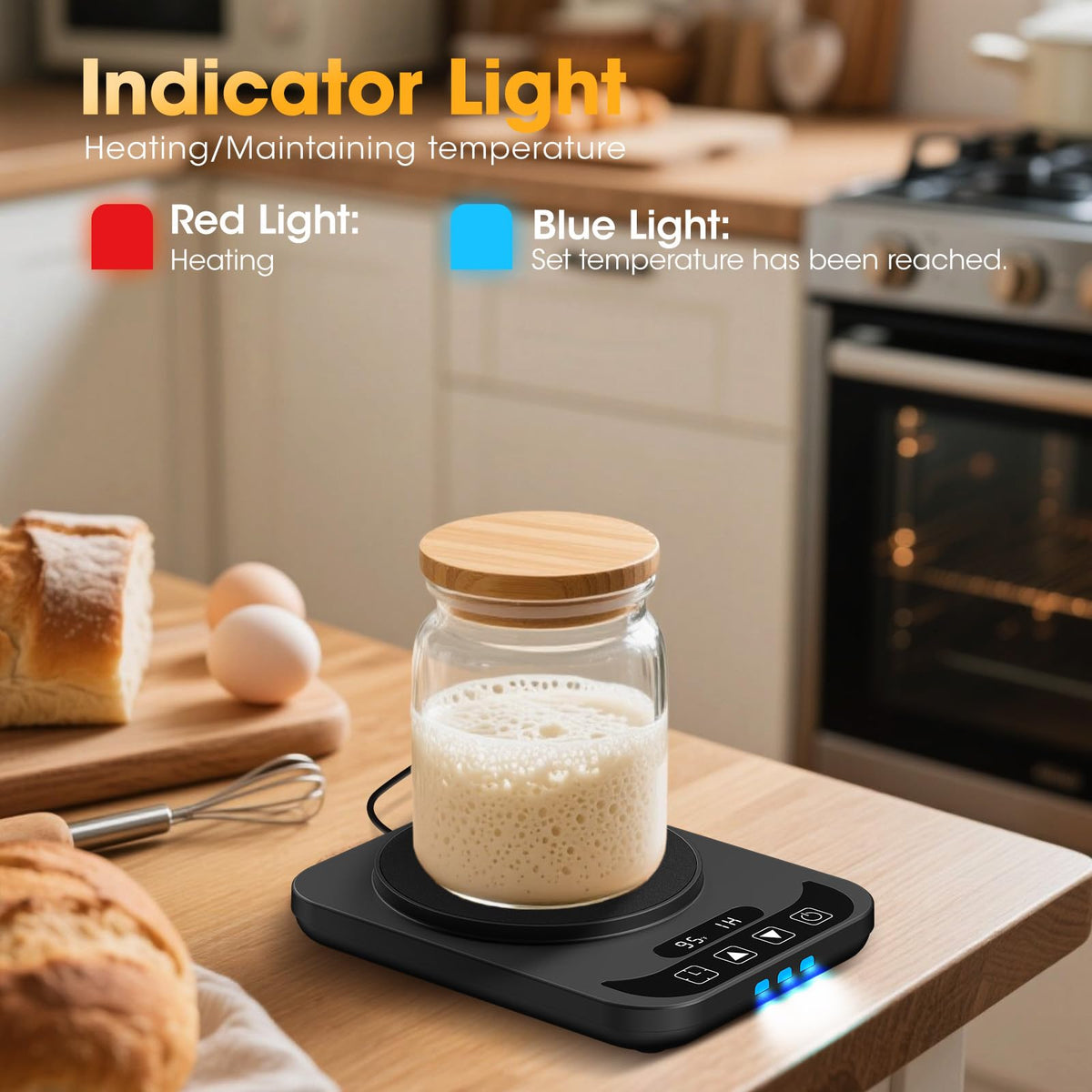 MQUPIN Sourdough Warmer indicator lights show heating status at a glance