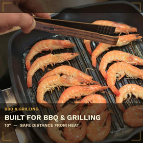 Mr.Art Wood 10-inch tongs ideal for BBQ grilling and cooking.