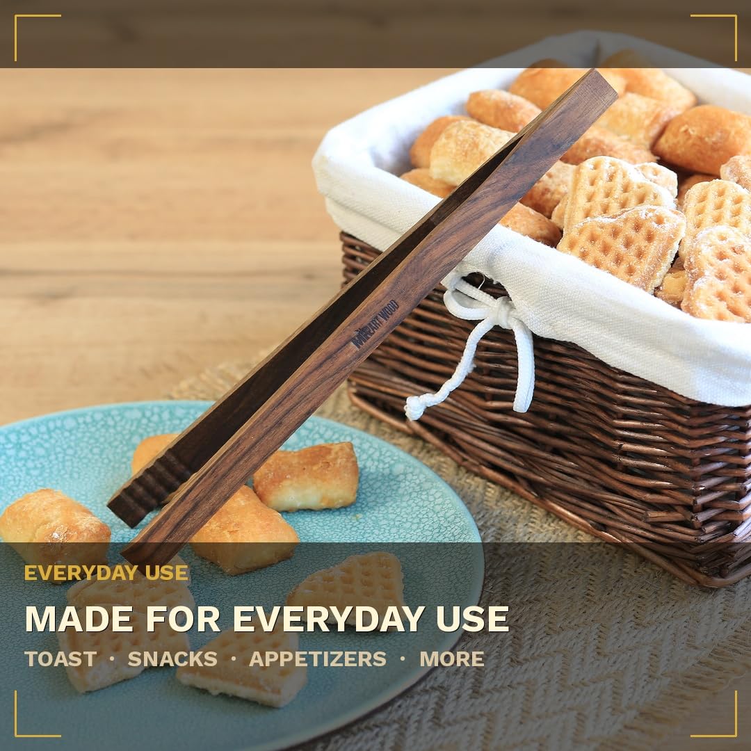 Mr.Art Wood dark wood tongs feature olives and cheese for easy serving.
