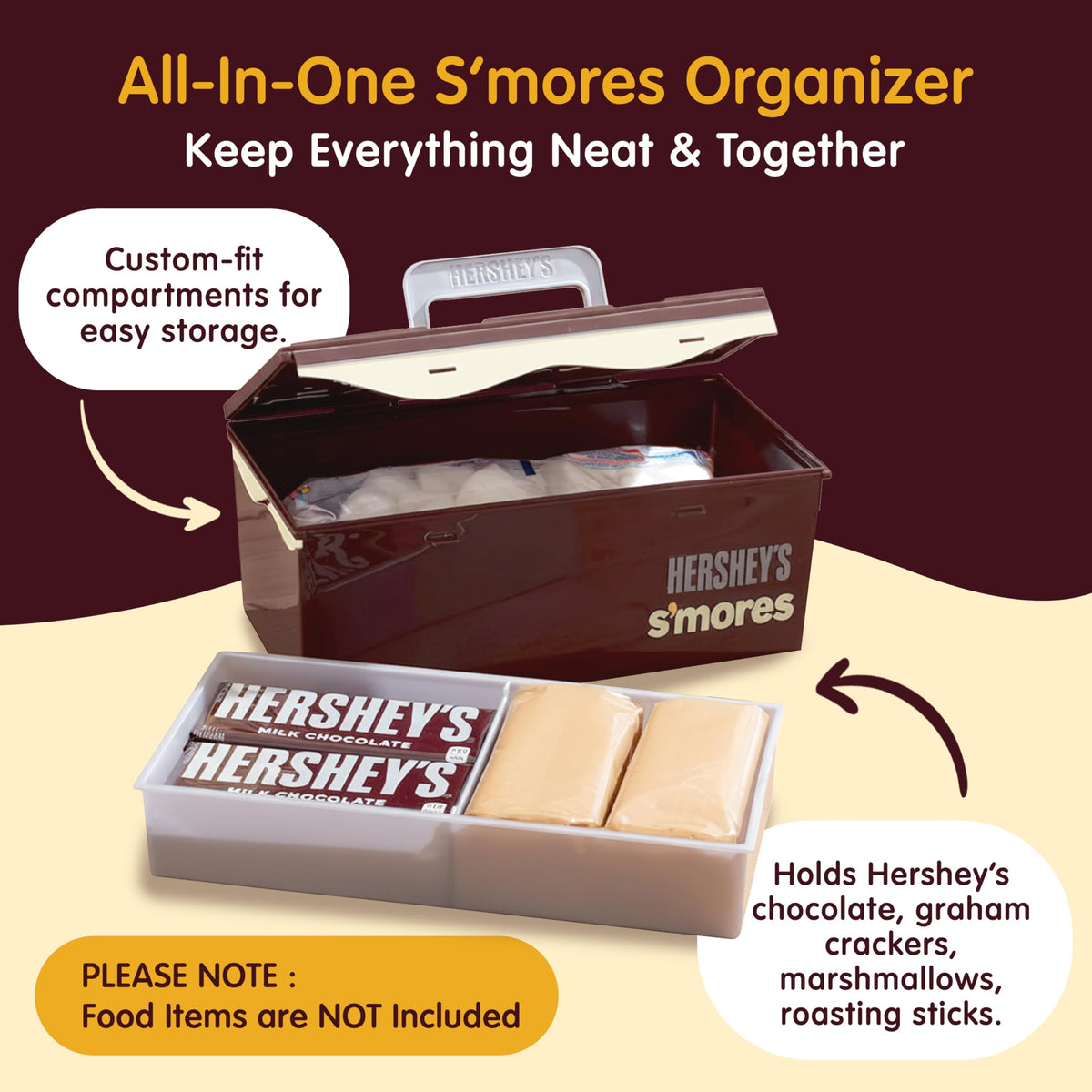 Mr. Bar-B-Q smores station box with carry handle for easy transport.