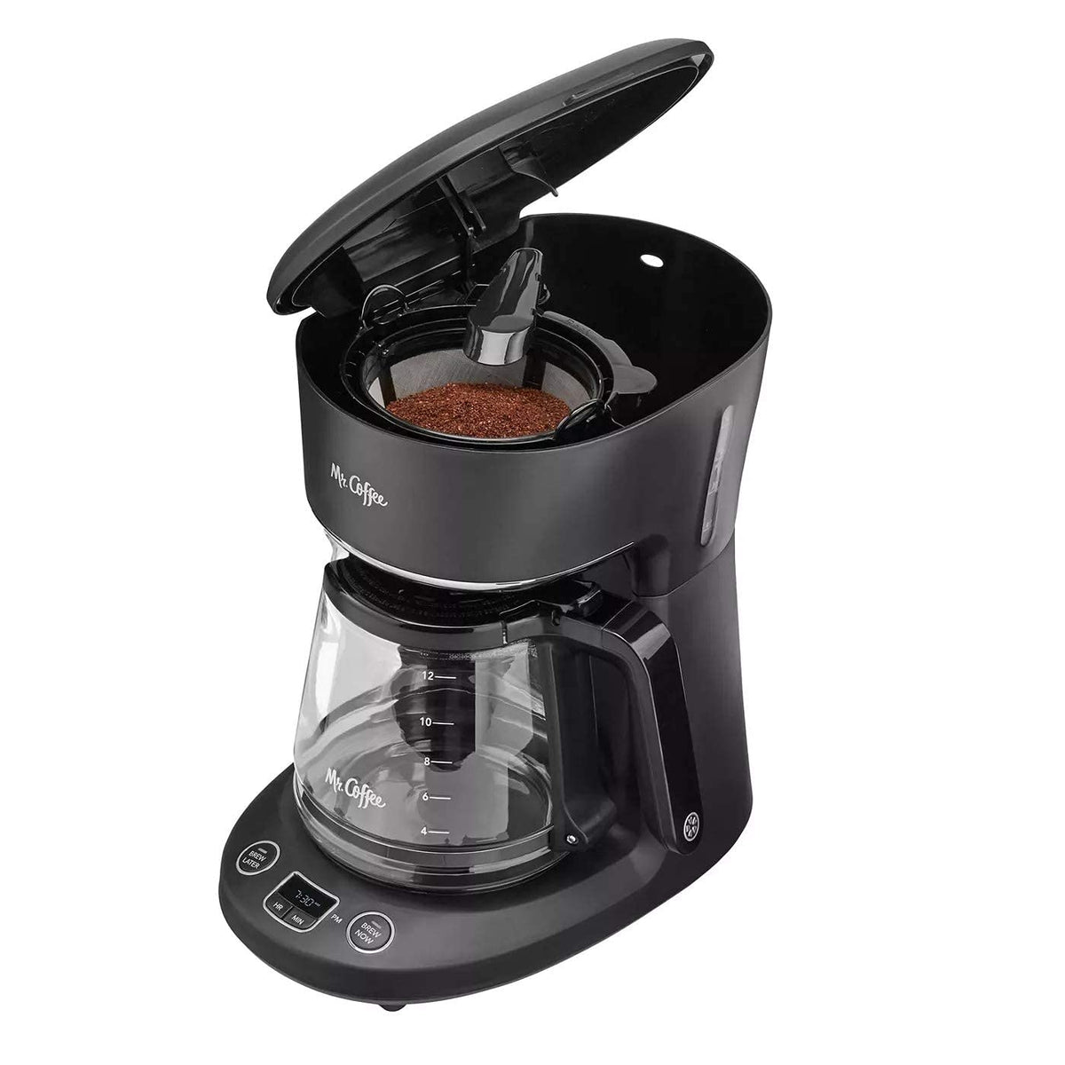 Mr. Coffee 12-Cup programmable coffeemaker brew later function ready to start coffee