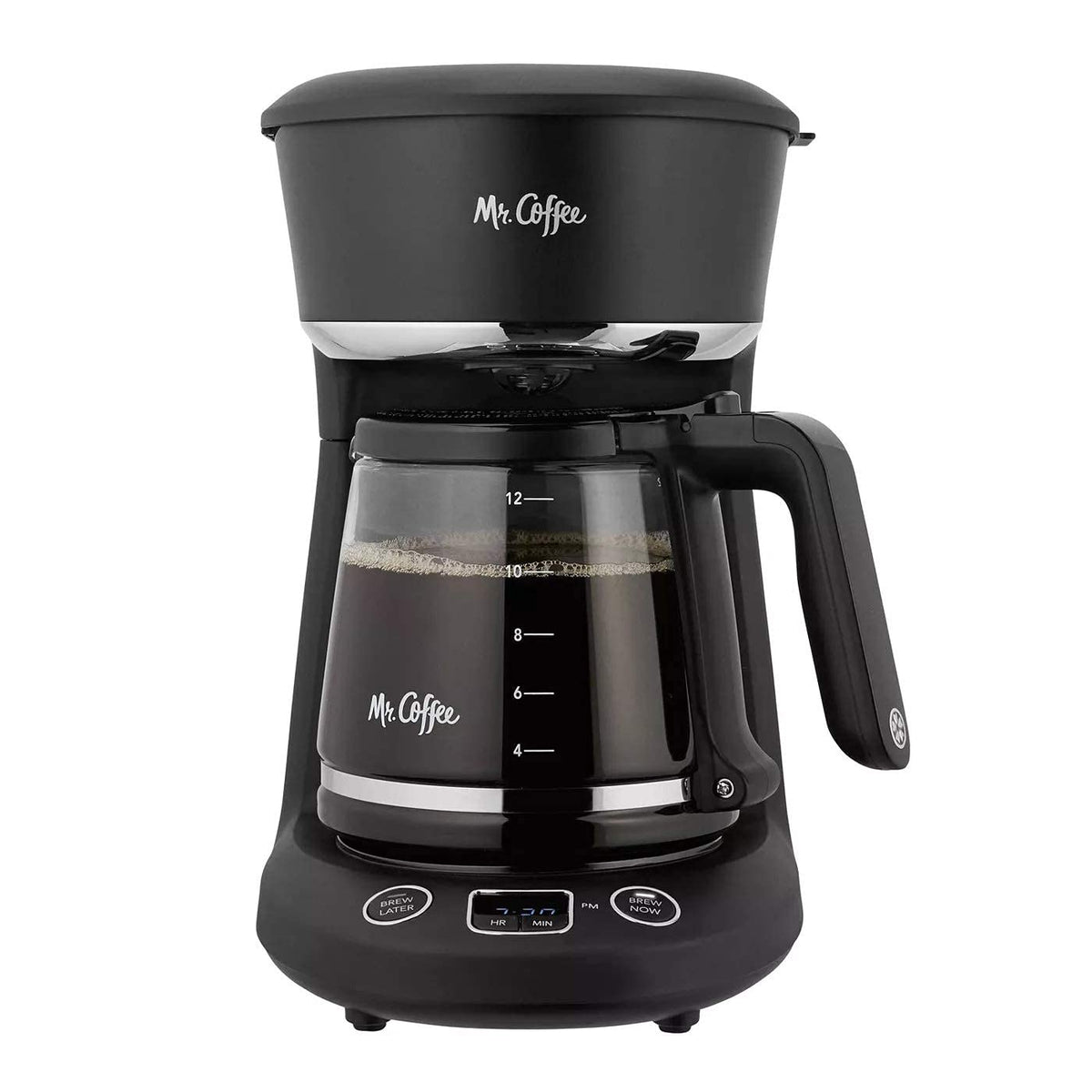 Mr. Coffee 12-Cup programmable coffeemaker digital display highlighting simple programmable controls