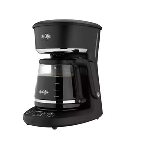 Mr. Coffee 12-Cup programmable coffeemaker front view showing compact design for countertops