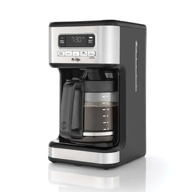 Mr. Coffee 14-cup programmable coffee maker in stainless steel, front view for daily use