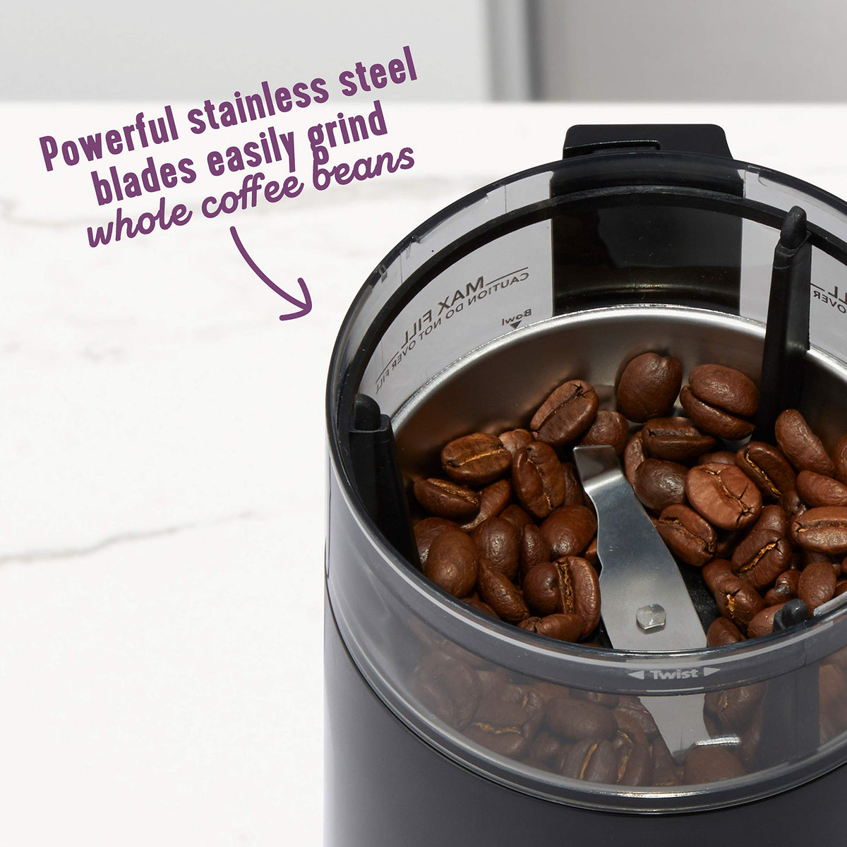 Mr Coffee removable chamber enables easy cleaning after grinding