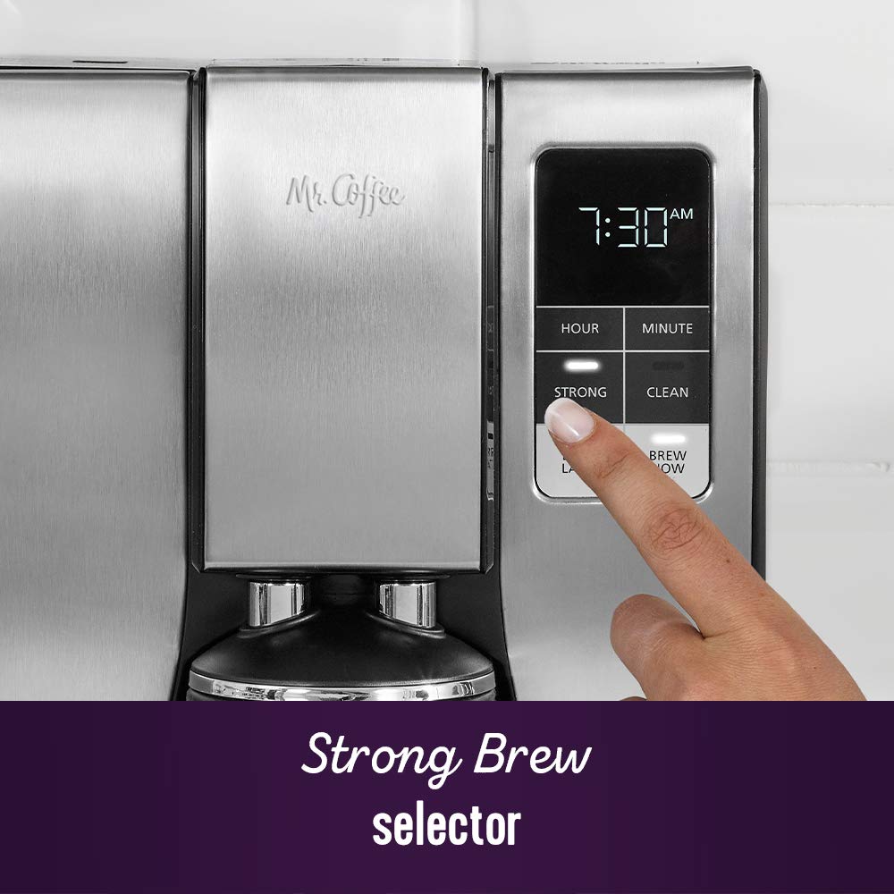 Mr. Coffee Brew Later feature supports pre-set mornings.